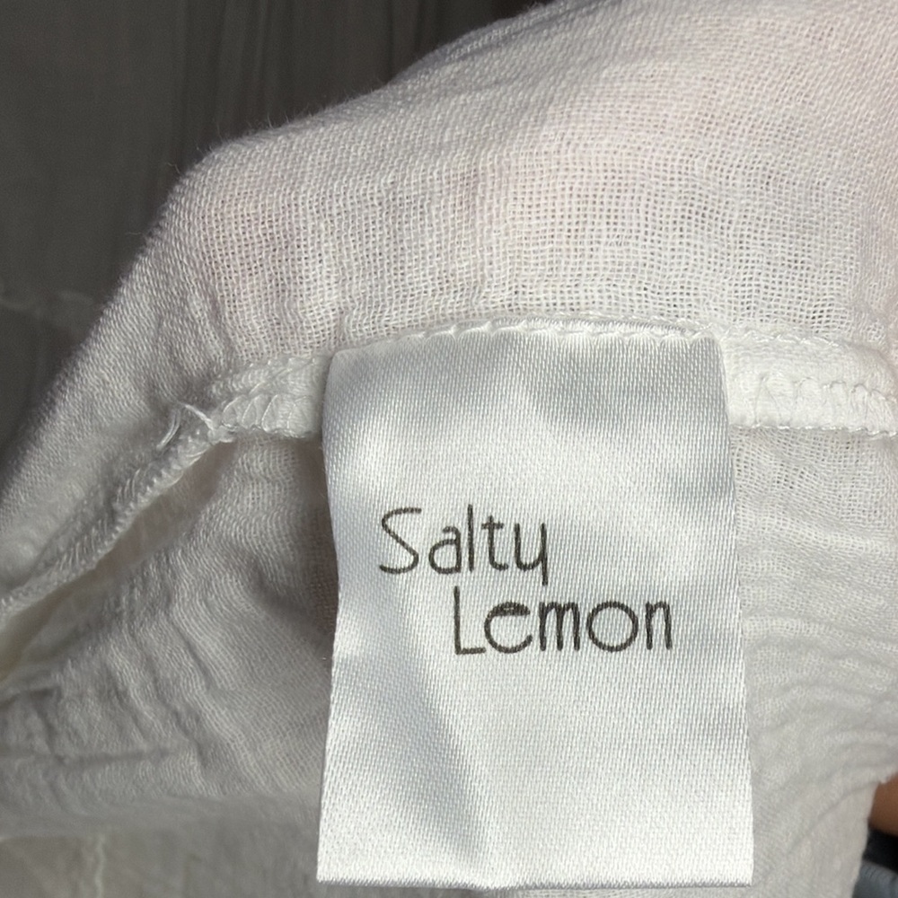 Salty Lemon White Cotton Button 3/4 Length Sleeve Gauze Crinkle Dress Size Large - Picture 5 of 6